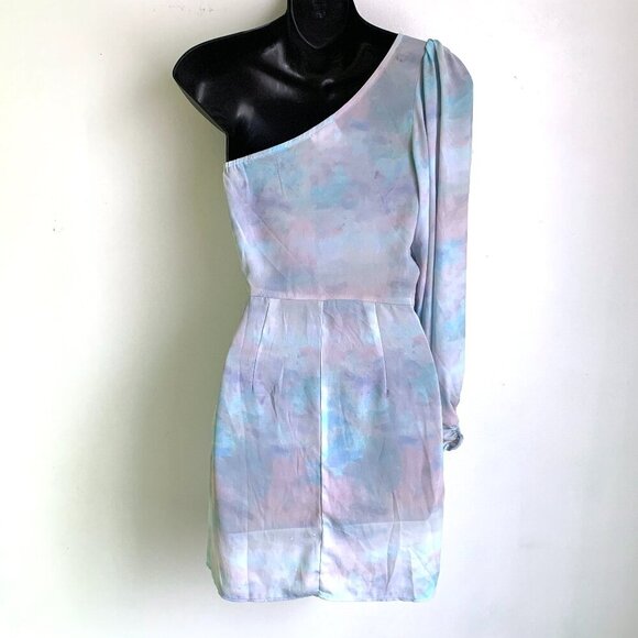 Skylar + Madison Pastel Watercolor One-Shoulder Mini Dress - Picture 4 of 7